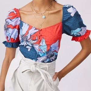 [NWT] Anthropologie Floral Puff Sleve Blouse